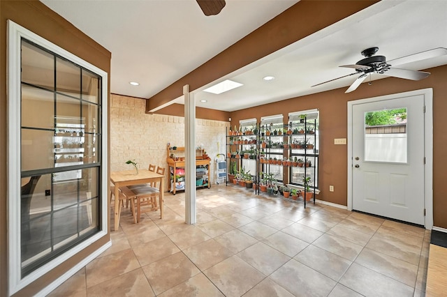 4603 Michelle Dr, Arlington, TX 76016 - foyer entrance with a ceiling fan, light tile patterned floors, and recessed lighting