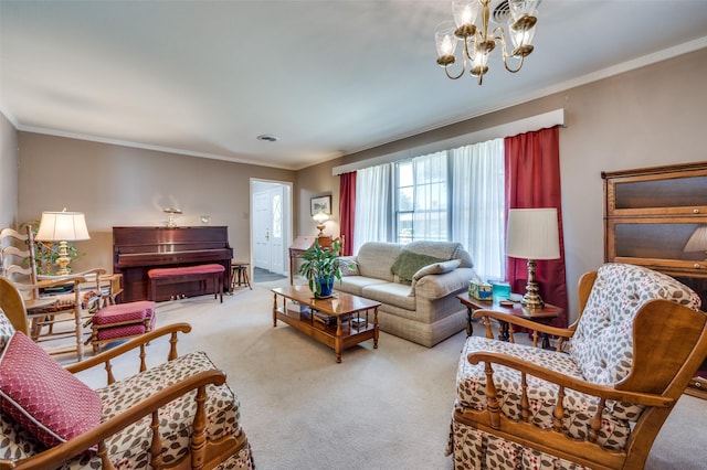 3256 Lancelot Dr, Dallas, TX 75229 - carpeted living room featuring a chandelier and ornamental molding