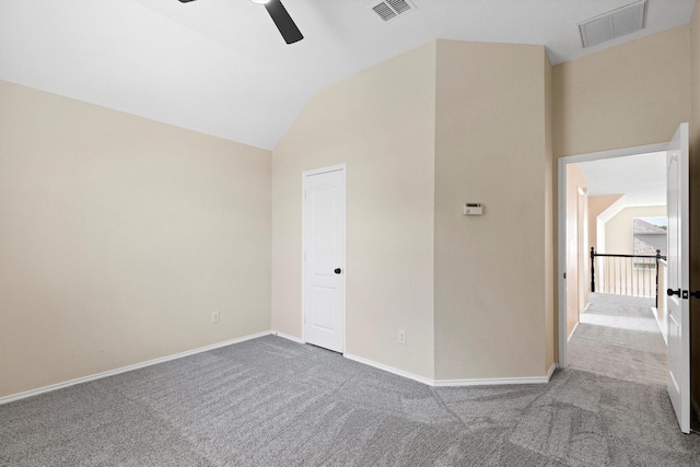 8516 Ontario Dr, Mckinney, TX 75072 - empty room with carpet flooring, ceiling fan, and vaulted ceiling