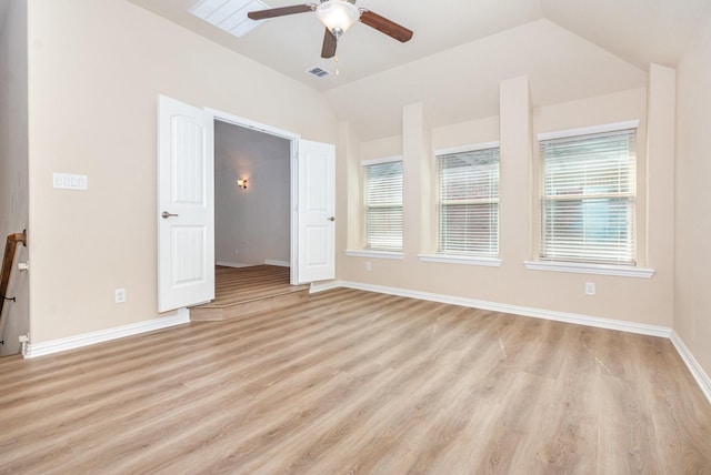 4600 Evenstar Way, Plano, TX 75074 - empty room featuring lofted ceiling, light wood finished floors, and ceiling fan