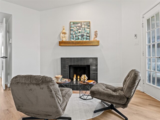 3101 Townbluff Dr Unit 922, Plano, TX 75075 - living area with wood finished floors and a tiled fireplace