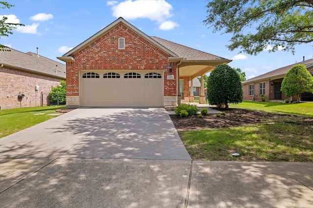 626 Oakland Hills Ln, Frisco, TX 75036 - view of front of house with brick siding, concrete driveway, a front lawn, and a garage