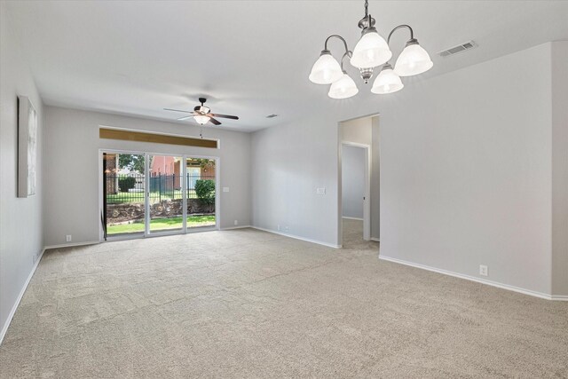 626 Oakland Hills Ln, Frisco, TX 75036 - empty room featuring carpet floors, a chandelier, and ceiling fan