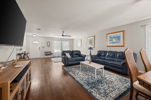 4505 Martingale View Ln, Fort Worth, TX 76244 - living room featuring dark wood-type flooring and a ceiling fan