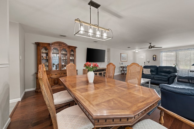 4505 Martingale View Ln, Fort Worth, TX 76244 - dining room featuring a ceiling fan and dark wood-style flooring