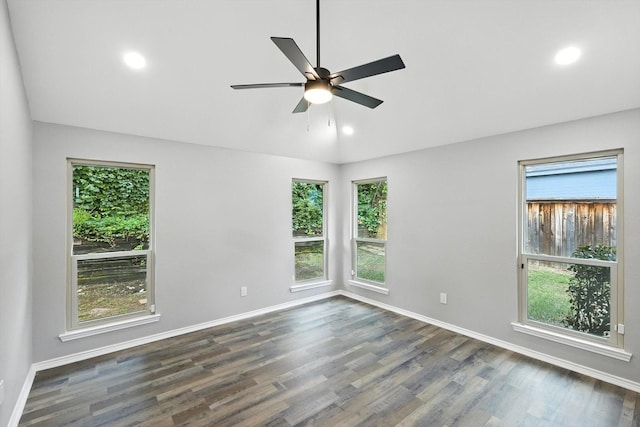 6604 Kingsferry Ct, Arlington, TX 76016 - spare room with lofted ceiling, dark wood finished floors, recessed lighting, and ceiling fan