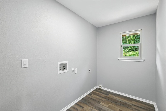 6604 Kingsferry Ct, Arlington, TX 76016 - laundry room featuring electric dryer hookup, hookup for a washing machine, and dark wood finished floors