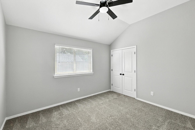6604 Kingsferry Ct, Arlington, TX 76016 - unfurnished bedroom with carpet, vaulted ceiling, a closet, and ceiling fan