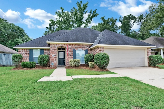 245 Harders Crossing Blvd, Shreveport, LA 71106 - view of front of house with brick siding, a garage, concrete driveway, a front lawn, and roof with shingles