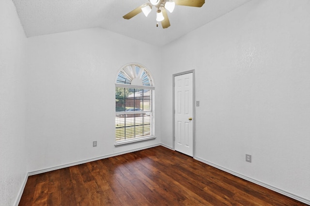 201 Settlers Glen Trl, Arlington, TX 76002 - empty room featuring vaulted ceiling, ceiling fan, and dark wood finished floors