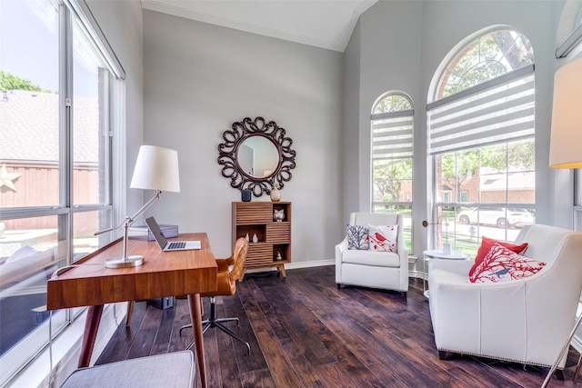 2521 Glen Morris Rd, Carrollton, TX 75007 - office area with dark wood finished floors and ornamental molding