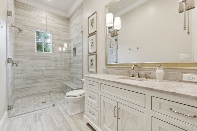 1806 Scenic Cir, Westlake, TX 76262 - bathroom with vanity, a stall shower, and ornamental molding