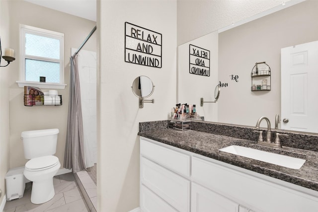 319 W Johnson St, Denison, TX 75020 - full bathroom featuring marble look tiles, vanity, and curtained shower