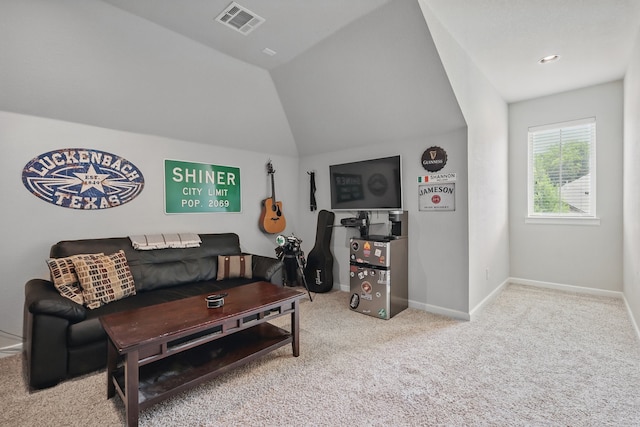 6902 Golf Green Dr, Arlington, TX 76001 - carpeted living room featuring vaulted ceiling and baseboards