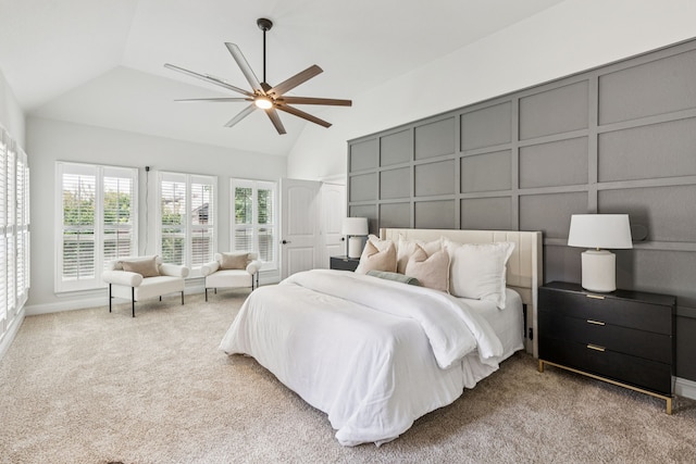 4225 Rustic Timbers Dr, Fort Worth, TX 76244 - carpeted bedroom with a decorative wall, a ceiling fan, and high vaulted ceiling