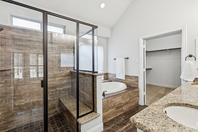 4225 Rustic Timbers Dr, Fort Worth, TX 76244 - full bath featuring healthy amount of natural light, lofted ceiling, a garden tub, a shower stall, and a spacious closet