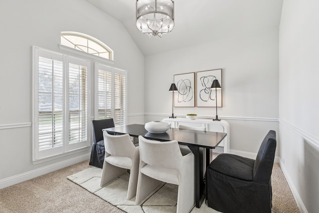 4225 Rustic Timbers Dr, Fort Worth, TX 76244 - carpeted dining room featuring a chandelier and vaulted ceiling