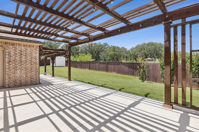 4225 Rustic Timbers Dr, Fort Worth, TX 76244 - fenced backyard featuring a pergola, a storage unit, and a patio