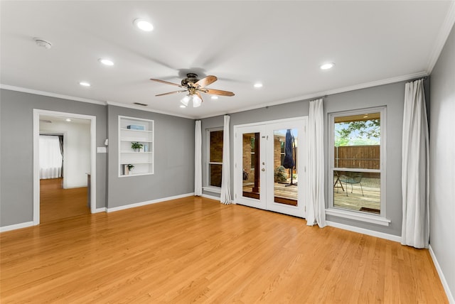 2704 Sunset Ave, Dallas, TX 75211 - spare room featuring a smoke detector, ceiling fan, light wood-style flooring, recessed lighting, and ornamental molding