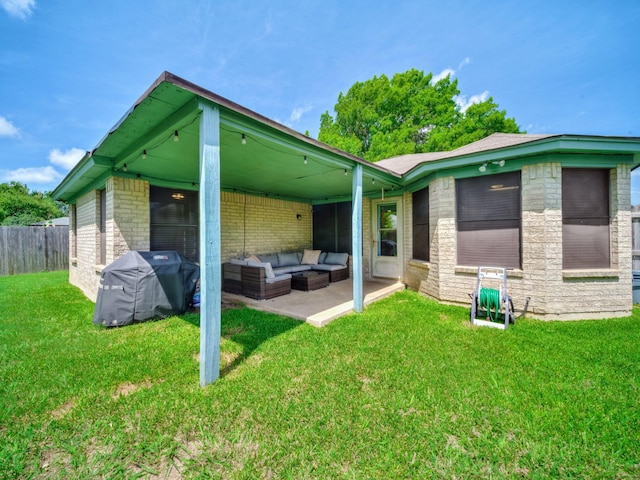 3717 Fairhaven Dr, Fort Worth, TX 76123 - rear view of property featuring an outdoor hangout area, a patio area, and brick siding