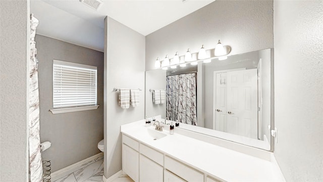 3009 Wood Trl, Flower Mound, TX 75022 - bathroom featuring marble look tiles, vanity, and a shower with shower curtain