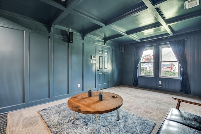 913 Lake Meadows Dr, Rockwall, TX 75087 - carpeted spare room with a decorative wall, coffered ceiling, and beam ceiling
