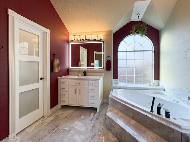 14001 Zippo Way, Fort Worth, TX 76052 - full bath with vaulted ceiling, vanity, a tub with jets, and marble finish flooring