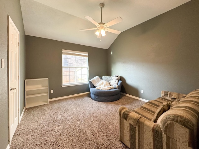 14001 Zippo Way, Fort Worth, TX 76052 - living area with ceiling fan, carpet, and vaulted ceiling