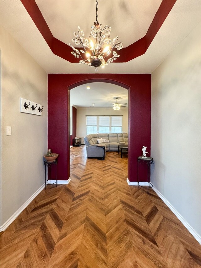 14001 Zippo Way, Fort Worth, TX 76052 - hallway featuring arched walkways and a chandelier