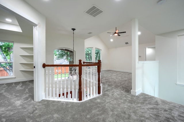 3609 Whitehaven Dr, Plano, TX 75093 - hallway featuring carpet floors and vaulted ceiling