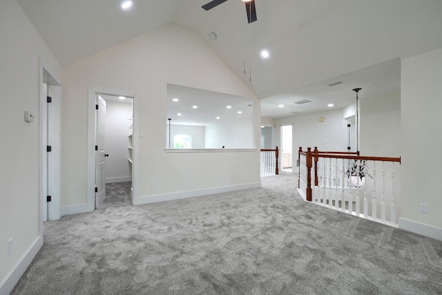 3609 Whitehaven Dr, Plano, TX 75093 - empty room with ceiling fan, carpet, recessed lighting, and high vaulted ceiling