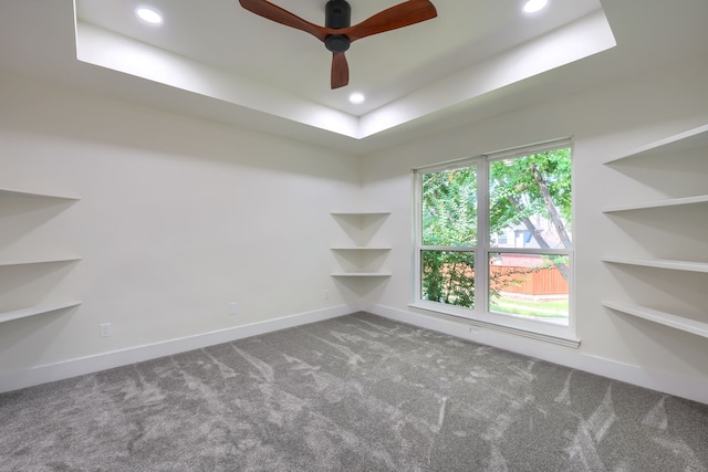 3609 Whitehaven Dr, Plano, TX 75093 - carpeted spare room featuring a tray ceiling, a ceiling fan, and recessed lighting