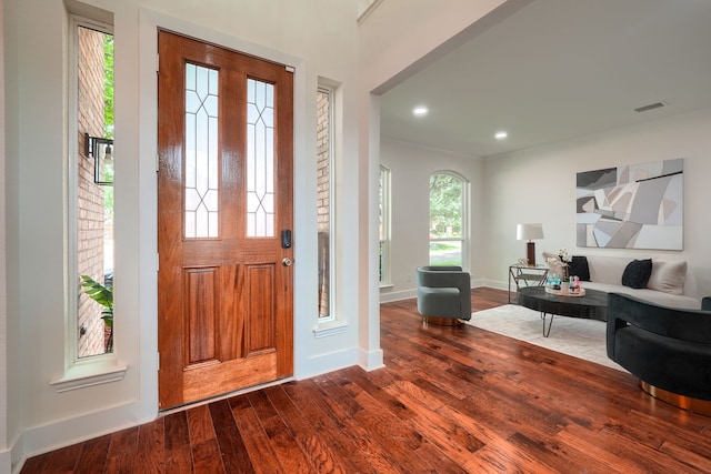 3609 Whitehaven Dr, Plano, TX 75093 - entryway with dark wood-type flooring and recessed lighting