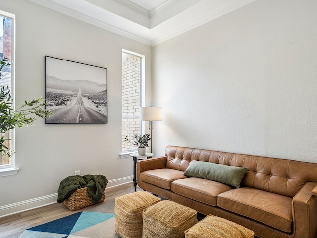 5117 Forest Lawn Dr, Mckinney, TX 75071 - living room with wood finished floors, healthy amount of natural light, crown molding, and a raised ceiling