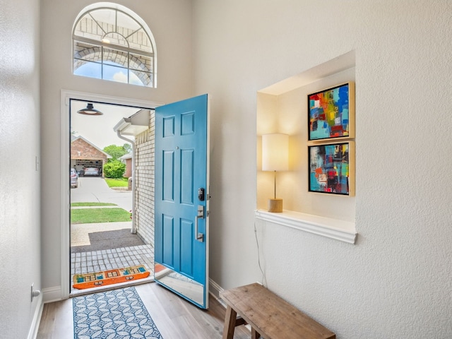 5117 Forest Lawn Dr, Mckinney, TX 75071 - entrance foyer with wood finished floors, healthy amount of natural light, and a textured wall