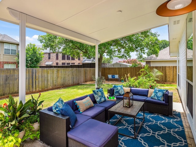 5117 Forest Lawn Dr, Mckinney, TX 75071 - fenced backyard featuring an outdoor hangout area