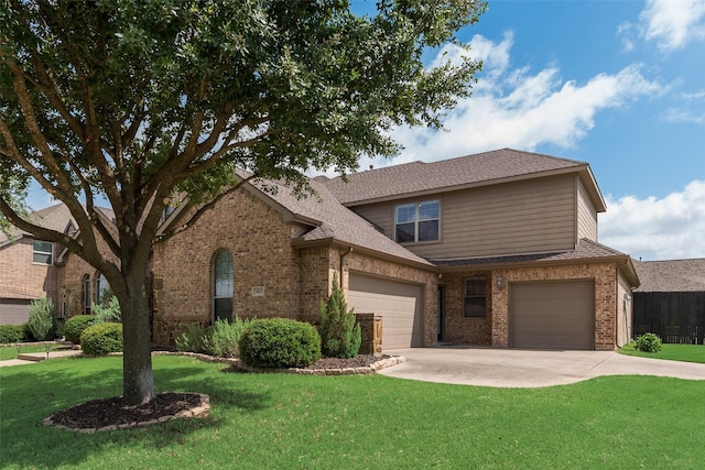 1021 Springtown St, Forney, TX 75126 - traditional-style home featuring concrete driveway, a front lawn, brick siding, and a shingled roof