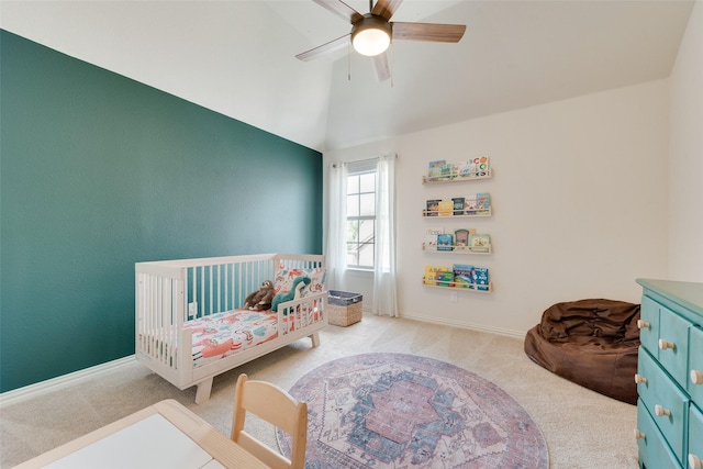 1021 Springtown St, Forney, TX 75126 - bedroom with carpet, ceiling fan, high vaulted ceiling, and a crib