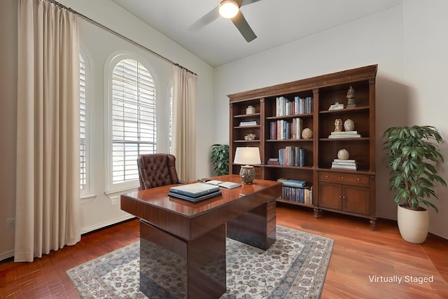 1021 Springtown St, Forney, TX 75126 - office space featuring a ceiling fan and wood finished floors