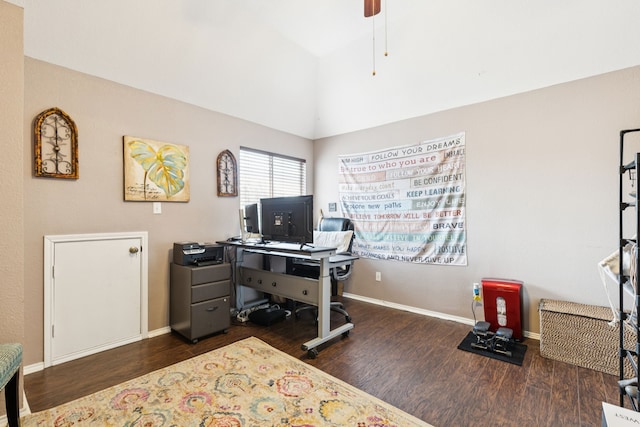 8501 Viridian Ln, Fort Worth, TX 76123 - office space with wood finished floors, vaulted ceiling, and a ceiling fan