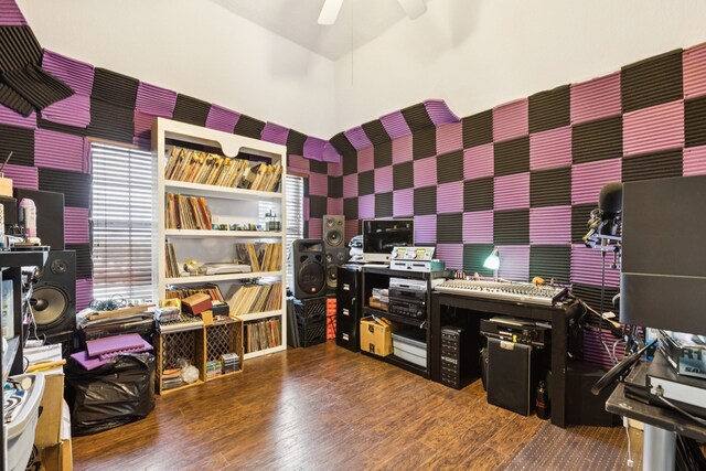 8501 Viridian Ln, Fort Worth, TX 76123 - office space featuring wood finished floors, a ceiling fan, and wallpapered walls