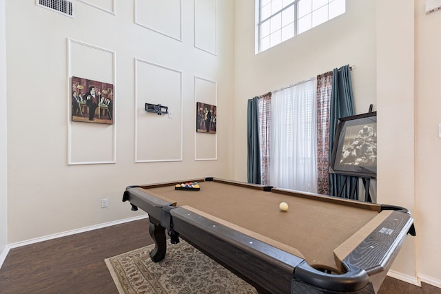 8501 Viridian Ln, Fort Worth, TX 76123 - recreation room featuring wood finished floors, pool table, and a towering ceiling
