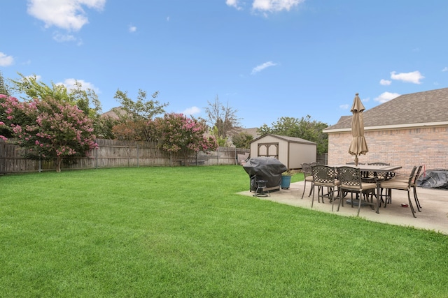 8501 Viridian Ln, Fort Worth, TX 76123 - fenced backyard with a shed and a patio area