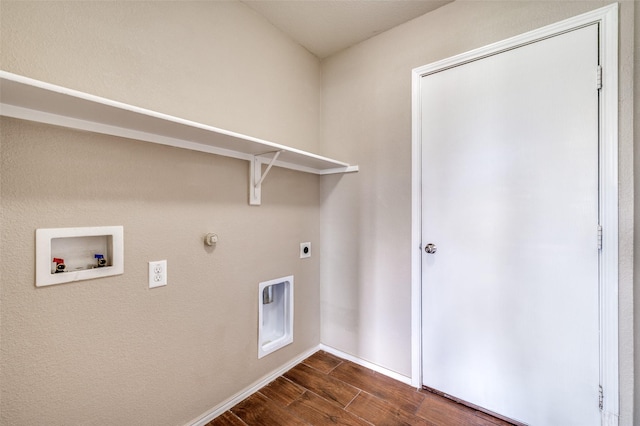 1221 Rivers Creek Ln, Little Elm, TX 75068 - laundry area with washer hookup, dark wood-type flooring, electric dryer hookup, and gas dryer hookup