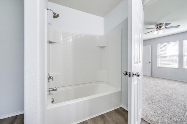 1221 Rivers Creek Ln, Little Elm, TX 75068 - full bath with bathtub / shower combination, a ceiling fan, and wood finished floors