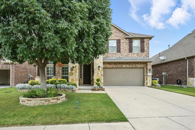 10704 Parnell Dr, Mckinney, TX 75072 - view of front of property with a garage, a front yard, driveway, and brick siding