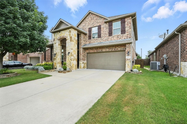 10704 Parnell Dr, Mckinney, TX 75072 - view of front of house featuring a garage, stone siding, concrete driveway, and brick siding