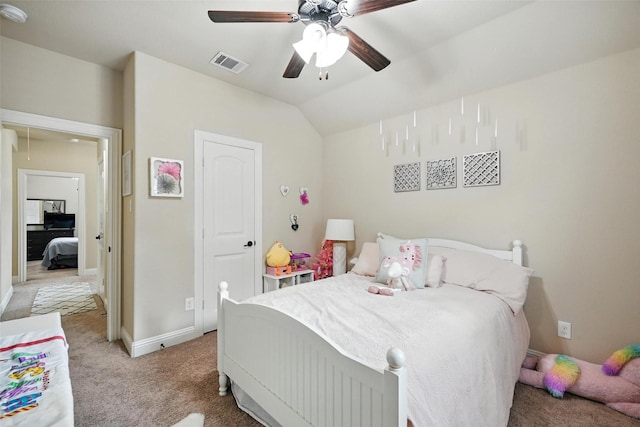 10704 Parnell Dr, Mckinney, TX 75072 - carpeted bedroom with a ceiling fan and lofted ceiling