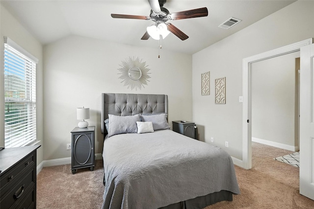 10704 Parnell Dr, Mckinney, TX 75072 - bedroom with light carpet, vaulted ceiling, and ceiling fan