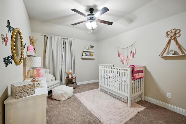 10704 Parnell Dr, Mckinney, TX 75072 - bedroom with carpet floors, a nursery area, and a ceiling fan